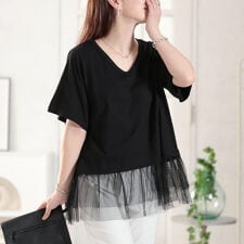 【大きいサイズ】 裾ティアードチュール切り替えTシャツ 大きいサイズ レディース トップス Tシャツ