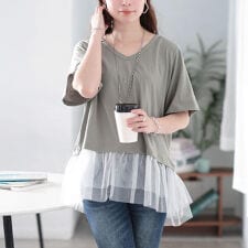 【大きいサイズ】 裾ティアードチュール切り替えTシャツ 大きいサイズ レディース トップス Tシャツ