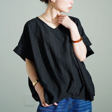 【大きいサイズ】 Vネックタックドルマンプルオーバー 大きいサイズ レディース トップス カットソー