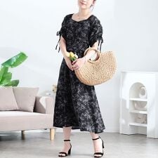 【大きいサイズ】 花柄ハートネックドロストスリーブワンピース 大きいサイズ レディース ワンピース