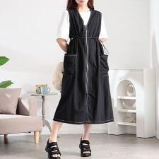 【大きいサイズ】 ナイロン配色ステッチジャンパースカート 大きいサイズ レディース ワンピース 夏服