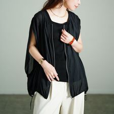 【大きいサイズ】 裾ドロストノースリーブZIPベスト 大きいサイズ レディース トップス ベスト 夏