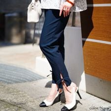 【大きいサイズ】 裾スリットリボンストレッチスキニーパンツ 大きいサイズ レディース パンツ ズボン
