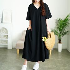 【大きいサイズ】 深Vネック胸タックワンピース 大きいサイズ レディース ワンピース ロング 半袖