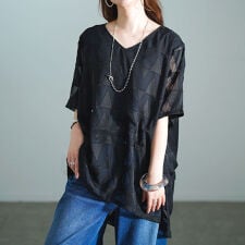 【大きいサイズ】 幾何学柄Vネックコクーンチュニック 大きいサイズ レディース チュニック ロング