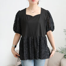 【大きいサイズ】 レースチュール切り替えぺプラムプルオーバー 大きいサイズ レディース トップス 夏