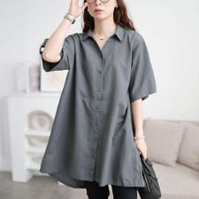 【大きいサイズ】 楊柳ストライプフレアシャツチュニック 大きいサイズ レディース チュニック シャツ