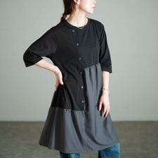 【大きいサイズ】 アシンメトリー異素材切り替えチュニック 大きいサイズ レディース チュニック 夏服