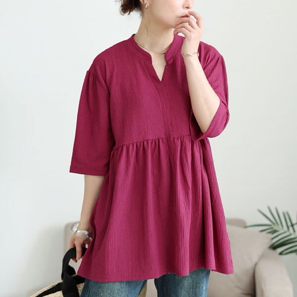 美品 POTECHINO タック入りスキッパーチュニックブラウス ピンク 桃