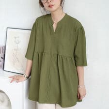 【大きいサイズ】 楊柳スキッパーぺプラムチュニック 大きいサイズ レディース チュニック ブラウス