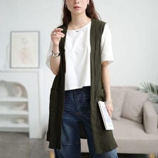 【大きいサイズ】 ポケット付き楊柳ジレ 大きいサイズ レディース トップス ジレ ベスト ロング 夏