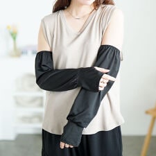 【大きいサイズ】 指穴付きロングアームカバー 大きいサイズ レディース 手袋 アームウォーマー 春夏