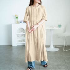 【大きいサイズ】 ピンタックコットンシャツワンピース 大きいサイズ レディース ワンピース ロング