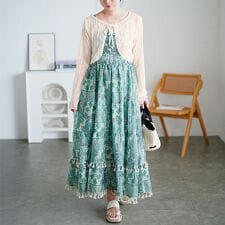 ゴールドジャパン(GOLDJAPAN)の【大きいサイズ】 レースカーディガン＆ペイズリー柄シャーリングキャミワンピース 大きいサイズ セット