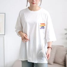 【大きいサイズ】 バックペイント柄オーバーサイズTシャツ 大きいサイズ レディース トップス 7分袖