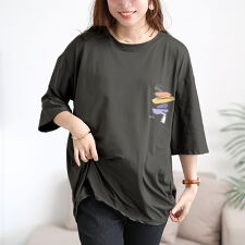 【大きいサイズ】 バックペイント柄オーバーサイズTシャツ 大きいサイズ レディース トップス 7分袖