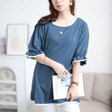 【大きいサイズ】 配色パイピングキャンディスリーブチュニック 大きいサイズ レディース チュニック