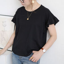 【大きいサイズ】 フリルフレンチスリーブコットンTシャツ 大きいサイズ レディース トップス 半袖