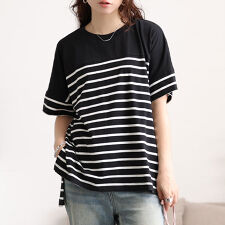 【大きいサイズ】 パネルボーダーコットンTシャツ 大きいサイズ レディース トップス Tシャツ 半袖