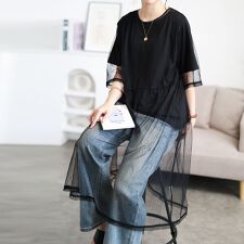 ゴールドジャパン(GOLDJAPAN)の【大きいサイズ】 ドットチュールワンピース＆Tシャツ2点セット 大きいサイズ レディース トップス