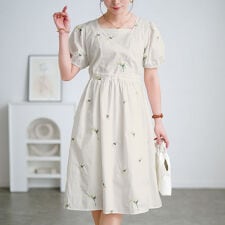 【大きいサイズ】 プチフラワー刺繍ミディ丈ワンピース 大きいサイズ レディース ワンピース 半袖 夏