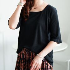 【大きいサイズ】 スクエアネックコットンリブTシャツ 大きいサイズ レディース トップス Tシャツ