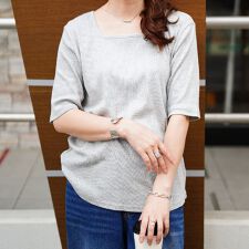 【大きいサイズ】 スクエアネックコットンリブTシャツ 大きいサイズ レディース トップス Tシャツ