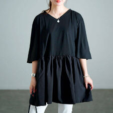 【大きいサイズ】 Vネック異素材切り替えペプラムチュニック 大きいサイズ レディース チュニック 夏