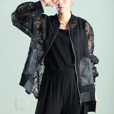 【大きいサイズ】 花柄レース異素材切り替えMA-1ブルゾン 大きいサイズ レディース アウター 長袖