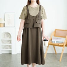 【大きいサイズ】 フラップデザインTシャツドッキングワンピース 大きいサイズ レディース ワンピース