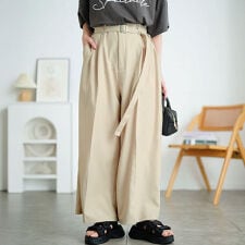 【大きいサイズ】 ベルト付きセンターシームタックワイドパンツ 大きいサイズ レディース パンツ 夏服