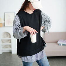 【大きいサイズ】 ドロストスリーブフェイクベストプルオーバー 大きいサイズ レディース トップス 夏