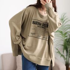 【大きいサイズ】 ロゴプリント脇スリットドルマントレーナー 大きいサイズ レディース トップス 長袖