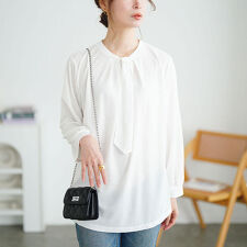 【大きいサイズ】 パールチェーン付きボウタイプルオーバー 大きいサイズ レディース トップス 長袖