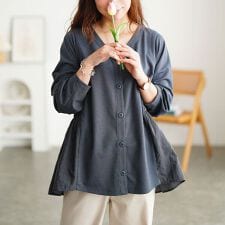 【大きいサイズ】 異素材切り替えペプラムチュニック 大きいサイズ レディース チュニック 長袖 秋服