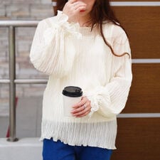 【大きいサイズ】 シアープリーツキャンディスリーブプルオーバー 大きいサイズ レディース トップス