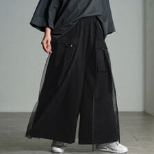 ゴールドジャパン(GOLDJAPAN)の【大きいサイズ】 チュールレイヤードワイドカーゴパンツ 大きいサイズ レディース パンツ ズボン 秋