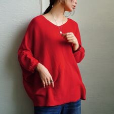 【大きいサイズ】 Vネック片畦編みドルマンニット 大きいサイズ レディース トップス ニット 長袖