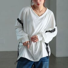 【大きいサイズ】 レースデザイン裾ドロストプルオーバー 大きいサイズ レディース トップス 長袖 秋