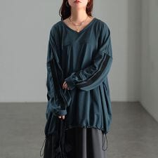 【大きいサイズ】 裾ドロスト配色ラインチュニック 大きいサイズ レディース チュニック 長袖 ロング