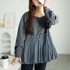 【大きいサイズ】 ドッキングバルーンペプラムプルオーバー 大きいサイズ レディース トップス 長袖