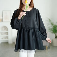 【大きいサイズ】 チュールドッキングペプラムチュニック 大きいサイズ レディース チュニック 長袖