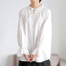 【大きいサイズ】 レースキャンディスリーブフリル襟ブラウス 大きいサイズ レディース トップス 長袖