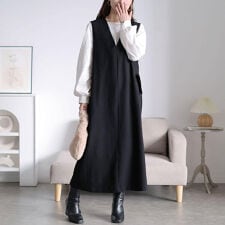 【大きいサイズ】 フラップポケットVネックジャンパースカート 大きいサイズ レディース ワンピース