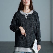 【大きいサイズ】 ボーダー重ね着風プルオーバー 大きいサイズ レディース トップス カットソー 長袖