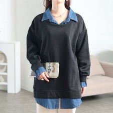 ゴールドジャパン(GOLDJAPAN)の【大きいサイズ】 デニムレイヤード風ビッグスウェット 大きいサイズ レディース トップス スウェット