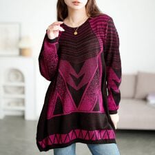 ゴールドジャパン(GOLDJAPAN)の【大きいサイズ】 幾何学模様ラメジャガードニットチュニック 大きいサイズ レディース トップス 長袖
