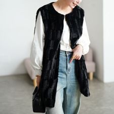 【大きいサイズ】 ボックスステッチファーベスト 大きいサイズ レディース アウター ジャケット ボア