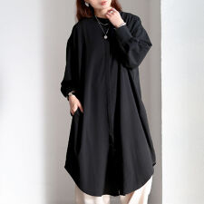 【大きいサイズ】 バンドカラー比翼シャツワンピース 大きいサイズ レディース ワンピース ロング 秋