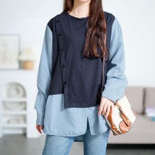 【大きいサイズ】 アシメベストドッキングプルオーバー 大きいサイズ レディース トップス カットソー